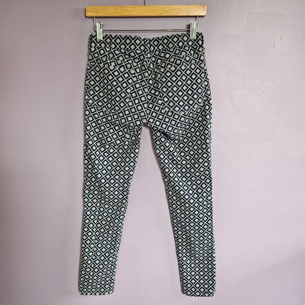 J. Crew Navy & Taupe Geometric Diamond Print Low Rise Stretch Skinny Jeans